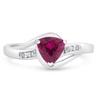 3/4 Carat Trillion Ruby and Diamond Ring In Sterling Silver
