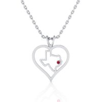I Love Texas Heart Necklace In White Gold With Crystal Ruby Accent, 18 Inches.  