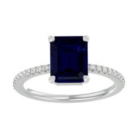 2 1/2 Carat Emerald Shape Sapphire and Diamond Ring In 14 Karat White Gold