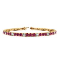 7 Inch 4 1/4 Carat Ruby And Diamond Alternating Tennis Bracelet In 10K Yellow Gold