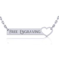 Sterling Silver Heart Bar Necklace With Free Custom Engraving, 18 Inches
