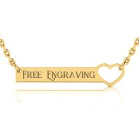 14K Yellow Gold Over Sterling Silver Heart Bar Necklace With Free Custom Engraving, 18 Inches