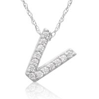 V Initial Necklace In 18K White Gold With 13 Diamonds