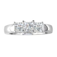 1ct Princess Three Diamond Ring in 14k White Gold, I/J, I1