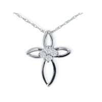 .10ct Center Point Cross Style 4 Diamond Pendant in 10k White Gold