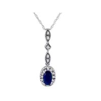 Dangle Style Sapphire and Diamond Pendant in 10k White Gold