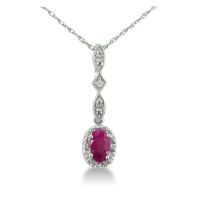 Dangle Style Ruby and Diamond Pendant in Sterling Silver