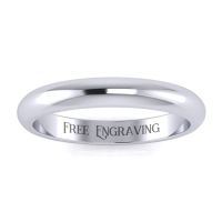 18K White Gold 3MM Comfort Fit Ladies and Mens Wedding Band, Size 14, Free Engraving