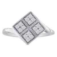 Bypass Diamond Shaped Diamond Ring in 10k White Gold