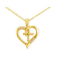 .03ct Cross in Heart Pendant in 10k Yellow Gold