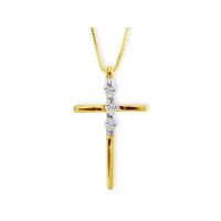 Three Round Diamond Cross Pendant in 10k Yellow Gold