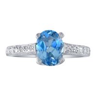 Blue Topaz  and Diamond Ring in 10k White Gold