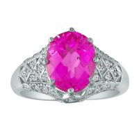 Quilted Antique Look Pink Topaz and Diamond Ring in 10k White Gold