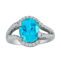 Split Band 3ct Oval Blue Topaz and Diamond Ring in 14k White Gold