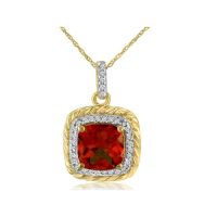 Rope Design Oxblood Garnet and Diamond Pendant in 14k Yellow Gold