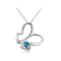 Sterling Silver Butterfly Pendant with Round Blue Topaz