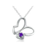Sterling Silver Butterfly Pendant with Round Amethyst