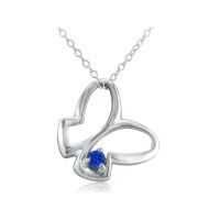 Sterling Silver Butterfly Pendant with Round Sapphire