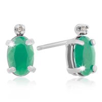 1ct Oval Emerald and Diamond Earrings in 14k White Gold