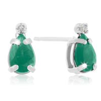 1carat Pear Emerald and Diamond Earrings in 14k White Gold