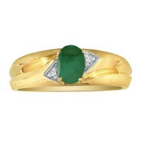 Dual Texture 10k Yellow Gold .86ct Oval Emerald and Diamond Mens Ring