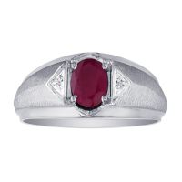 Mens Ruby and White Diamond Ring in 10k White Gold