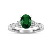 White Gold 1 3/5ct Oval Emerald and Diamond Ring in 14k White Gold