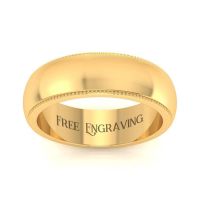 14K Yellow Gold 6MM Milgrain Ladies and Mens Wedding Band, Size 12.5, Free Engraving