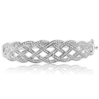 Diamond Accent Woven Bangle Bracelet In White Gold Overlay