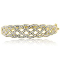 Diamond Accent Woven Bangle Bracelet In Yellow Gold Overlay