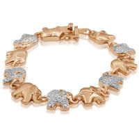 Diamond Accent Elephant Bracelet In Rose Gold Overlay, 7 Inches