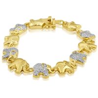 Diamond Accent Elephant Bracelet In Yellow Gold Overlay, 7 Inches
