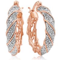 Two Diamond Hoop Earrings In Rose Gold Overlay, 1 Inch