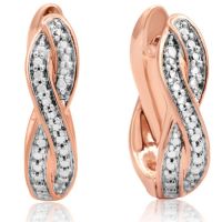 Diamond Accent Swirl Hoop Earrings In Rose Gold Overlay, 1/2 Inch