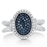 1/4 Carat Blue Pave Diamond Byzantine Rope Ring In Sterling Silver