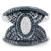 3/4 Carat Blue and White Diamond Art Deco Ring In Sterling Silver