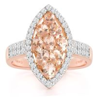 2 1/2 Carat Morganite and White Zircon
 Marquise Ring In 14K Rose Gold Over Sterling Silver