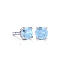 1/2 Carat Round Shape Aquamarine Stud Earrings In Sterling Silver