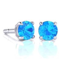 2 3/4 Carat Round Shape Blue Topaz Stud Earrings In Sterling Silver