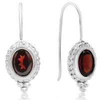3 Carat Oval Garnet Dangle Earrings With Rope Detail In Sterling Silver