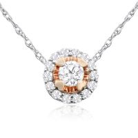 1/5 Carat Halo Diamond Necklace in SOLID 10K White and Rose Gold, 18 Inches