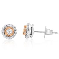 1/5 Carat Halo Diamond Stud Earrings in SOLID 10K White and Rose Gold