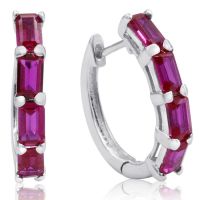 4 1/2ct Emerald Cut Ruby Hoop Earrings In Sterling Silver