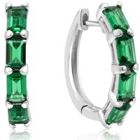 3 1/4ct Emerald Cut Emerald Hoop Earrings In Sterling Silver
