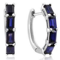 4 1/2ct Emerald Cut Sapphire Hoop Earrings In Sterling Silver