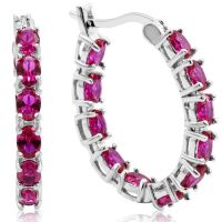 3 1/3ct Oval Ruby Inside-Out Hoop Earrings In Sterling Silver