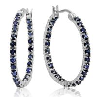 4 1/2ct Sapphire Inside-Out Hoop Earrings In Platinum Overlay, 1 Inch