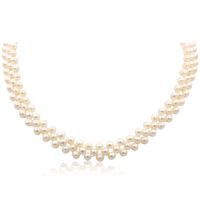 Freshwater Cultured Pearl Three Row Necklace With 925-Sterling Silver Crystal Clasp, 18 Inches