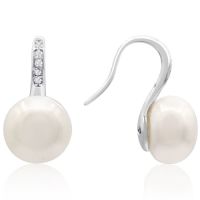 Freshwater Cultured Button Pearl and Crystal Drop Earrings In Sterling Silver