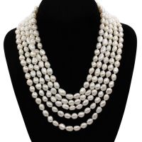 Elegant Five Strand Biwa Pearl Necklace, 20 Inches